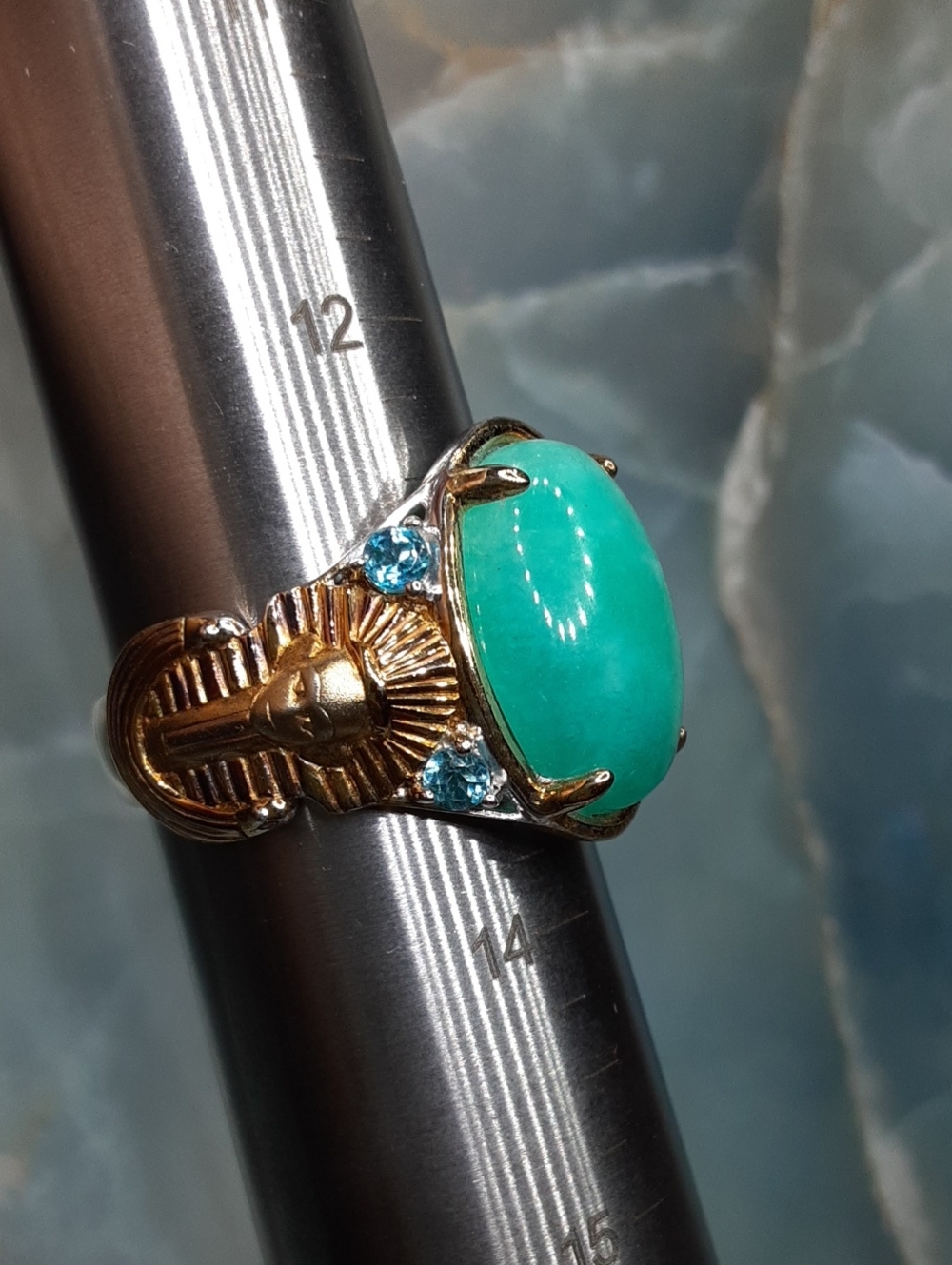 925 Amazonite, Swiss Topaz Egyptian Ring. - Picture 9 of 9